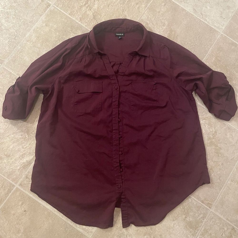Torrid. Wine colored button down. Size 1.